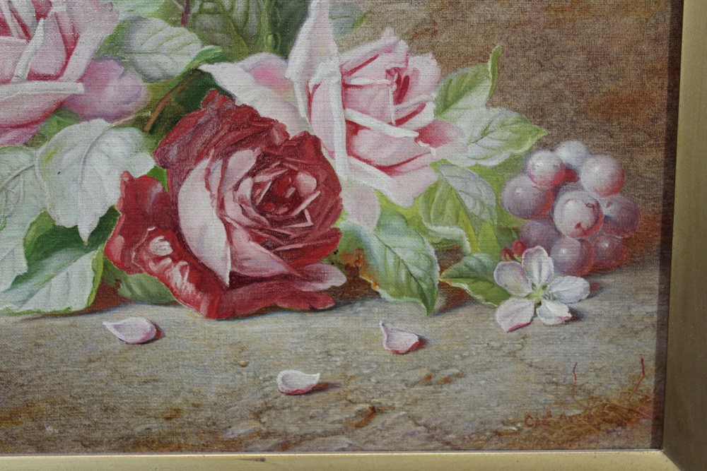 Charles Archer (1855 - 1931), oil on canvas - still life of roses and grapes, signed, in gilt frame, - Image 4 of 7