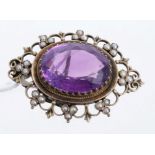 Late Victorian amethyst and seed pearl pendant / brooch,
