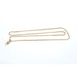 Victorian gold muff chain with a long length of double belcher links, clasp stamped 9ct,