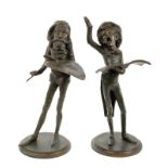 Pair late 19th century French bronzed spelter figure candlesticks - caricature of an artist and