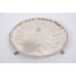 1940s silver salver of octagonal form, with piecrust border and gadrooned rim,
