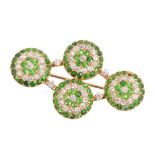 Unusual late 19th century diamond and green garnet cufflinks converted to a brooch,