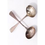 Pair Victorian silver Old English pattern sauce ladles with engraved initial (London 1886),