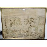 Highly unusual late 18th / early 19th century Anglo-Colonial needlework panel worked in monotone