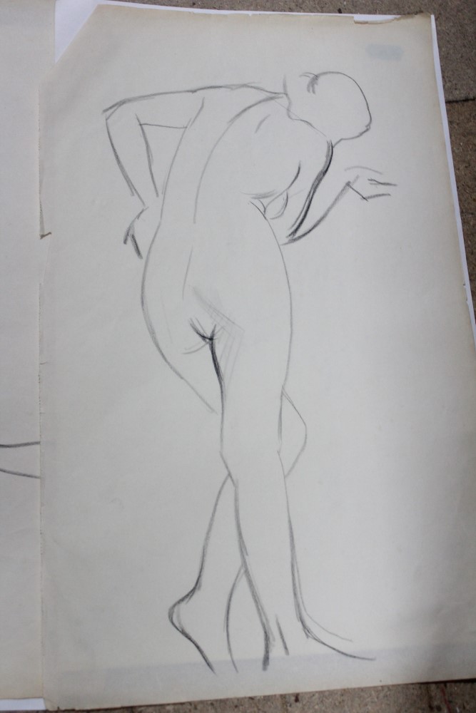 Philip Naviasky (1894 - 1983), four pencil sketches - Female Nudes, unframed, 42cm x 26cm. - Image 5 of 6
