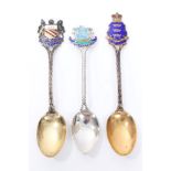 Three early 20th century hallmarked silver and enamelled souvenir spoons with coats of arms