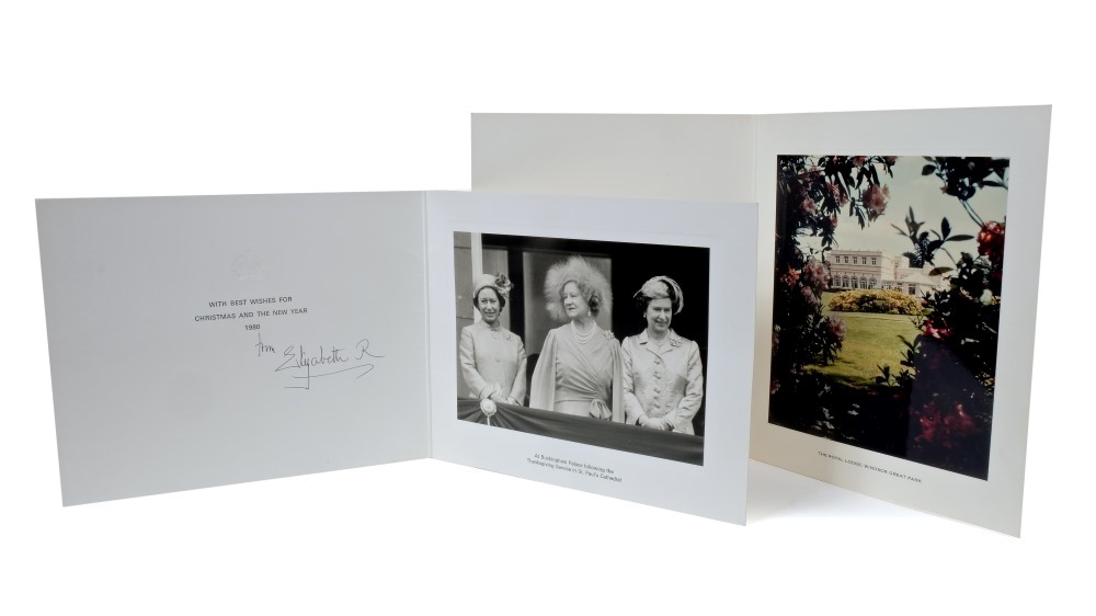 HM Queen Elizabeth The Queen Mother - two signed Christmas cards for 1978 and 1980,