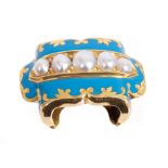 Late Regency / early Victorian gold turquoise enamel and pearl chain slide with a band of five
