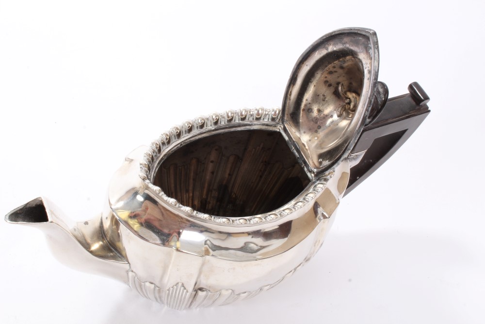 Victorian silver three piece tea set - comprising teapot of panelled form, - Image 3 of 9