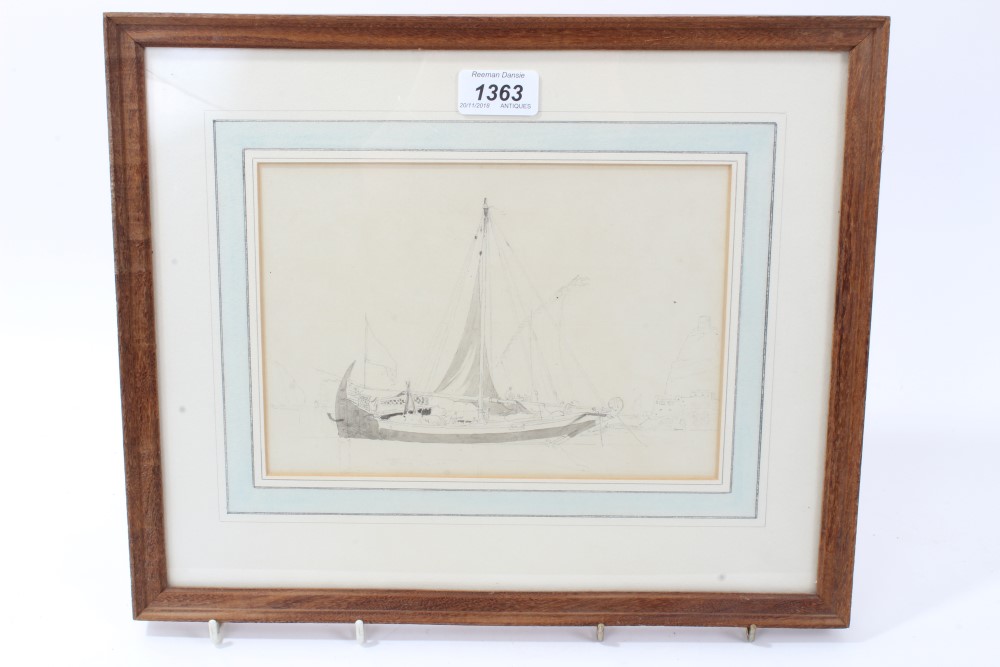 Attributed to Edward Duncan (1803 - 1882), pencil and wash sketch of a Continental fishing boat,