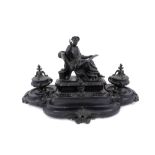 Good 19th century French Classical Revival bronze and slate desk stand centred by classical