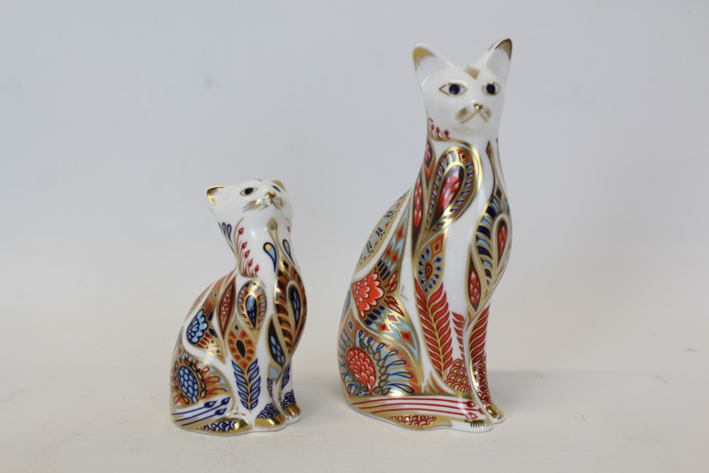 Two Royal Crown Derby paperweights - Siamese Cat and Siamese Kitten,