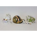 Three limited edition Royal Crown Derby paperweights - Toad no. 826 of 3500, Garden Snail no.