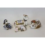 Four Royal Crown Derby paperweights - 'Holly' Donkey Foal, Derbyshire Duckling,