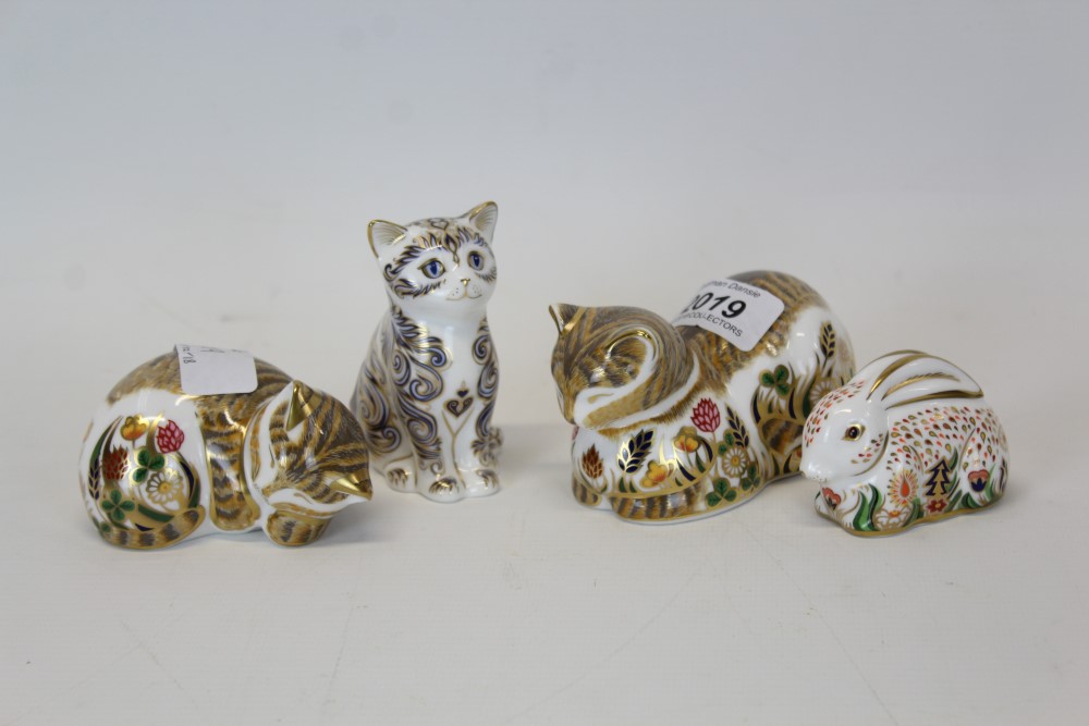 Four Royal Crown Derby paperweights - 'Lavender' Kitten, 'Clover' Cat,