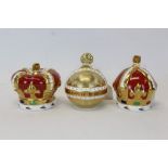 Three limited edition Royal Crown Derby paperweights - Queen Mother 100th Birthday Crown,