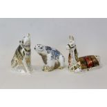 Three Royal Crown Derby paperweights - Llama and Wolf and Polar Bear