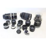 Collection of camera lenses - including Rokkor, Meyer-Optik, etc,
