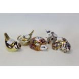 Five Royal Crown Derby paperweights - Firecrest, Blue Tit, Sitting Piglet,