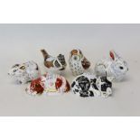 Six Royal Crown Derby paperweights - Bunny, Misty, Puppy, Owlet, Bank Vole and Crested Tit,