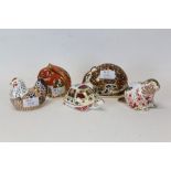 Five Royal Crown Derby paperweights - Armadillo, Turtle, Chicken, Red Squirrel and Beaver,