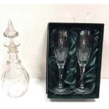 Decanter & Pair of Thomas Webb Champagne Flutes