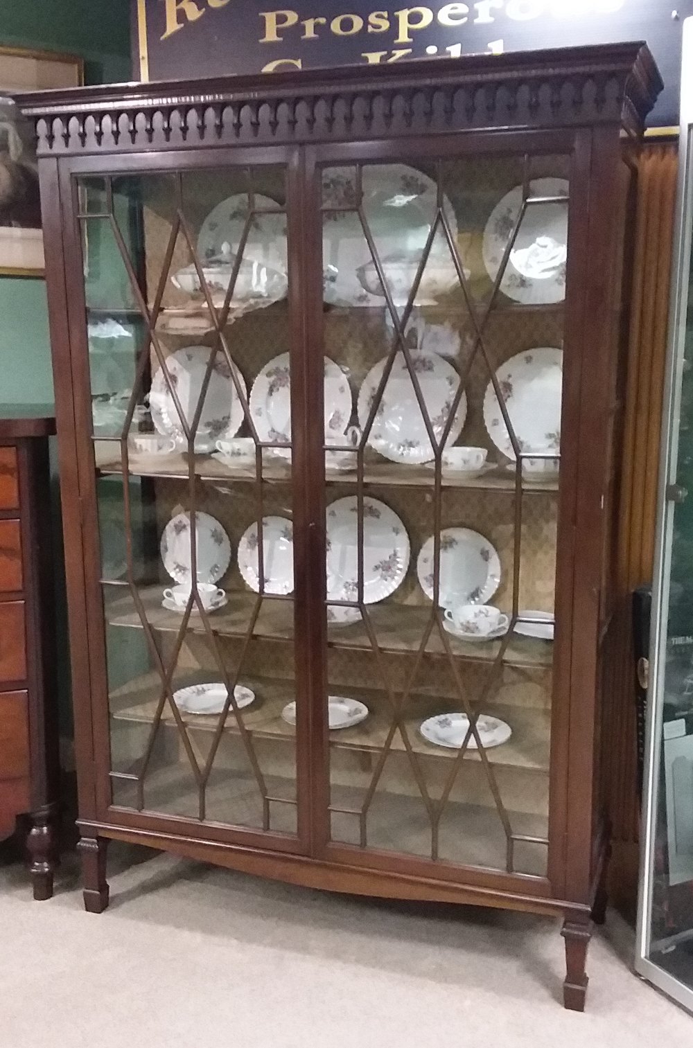 Edw Mahogany Astrical Glazed 2 Door Display Cabinet