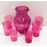 Cranberry Jug & 6 Glasses