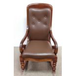 Vict Mahogany Leather Upholstered Rocking Chair