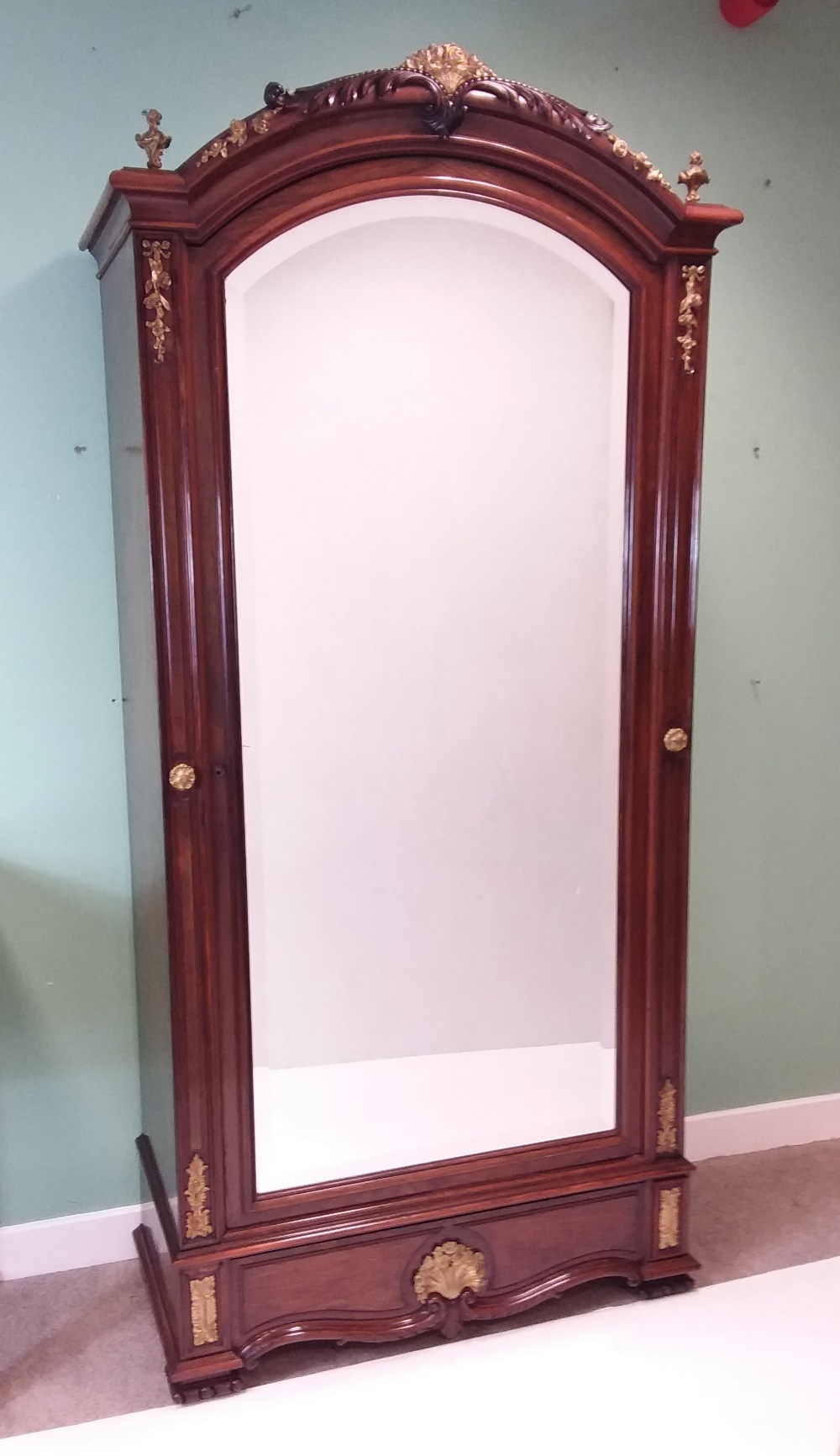 Exceptional Quality French Period Rosewood Ormolu Mount Mirrored Door Armoire