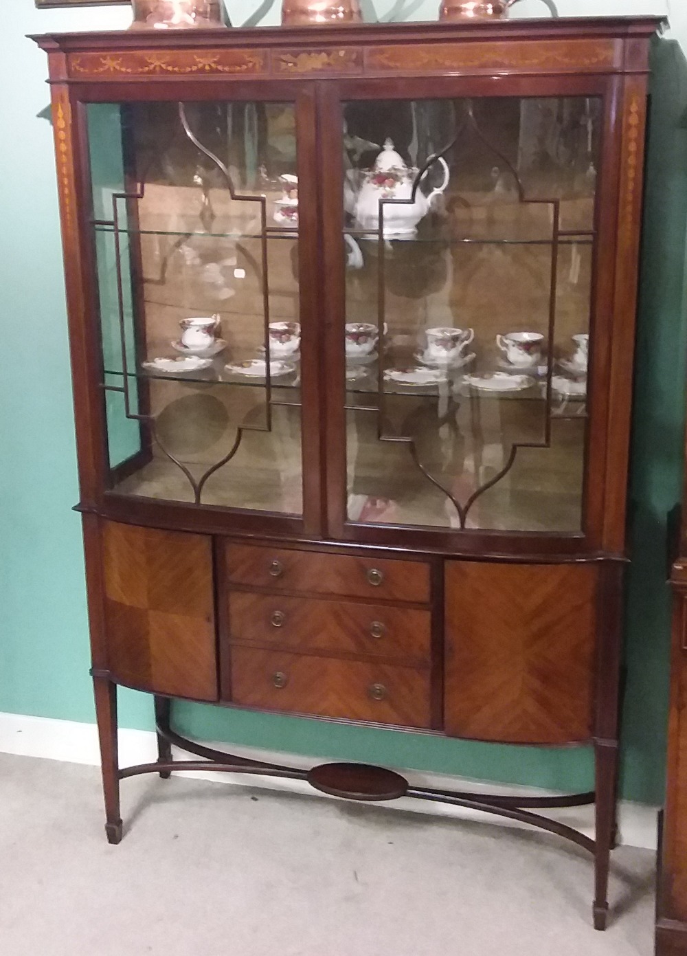 Edw Inlaid Mahogany Bow Front Display Cabinet Dimensions 120cm W 39cm D 185cm H