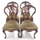 Quality Set of 4 Vict Hand Carved Walnut Dining Room Chairs