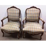 Stunning Pair of Carved Walnut Upholstered Armchairs