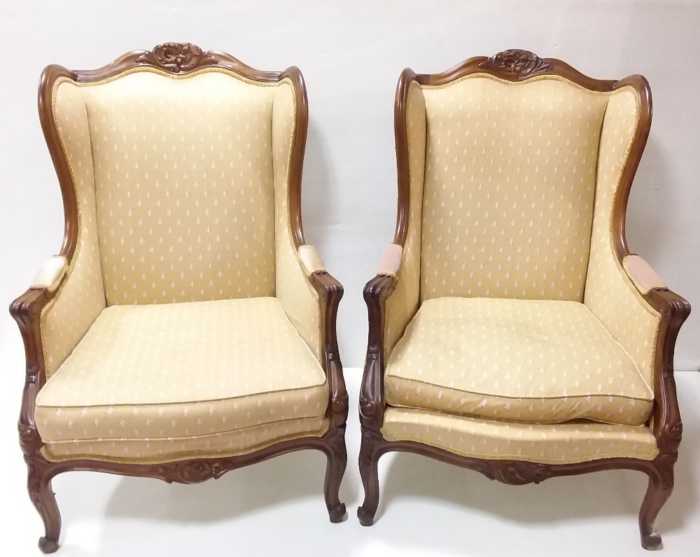 Pair of Stunning Walnut Wingback Armchairs
