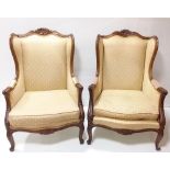 Pair of Stunning Walnut Wingback Armchairs