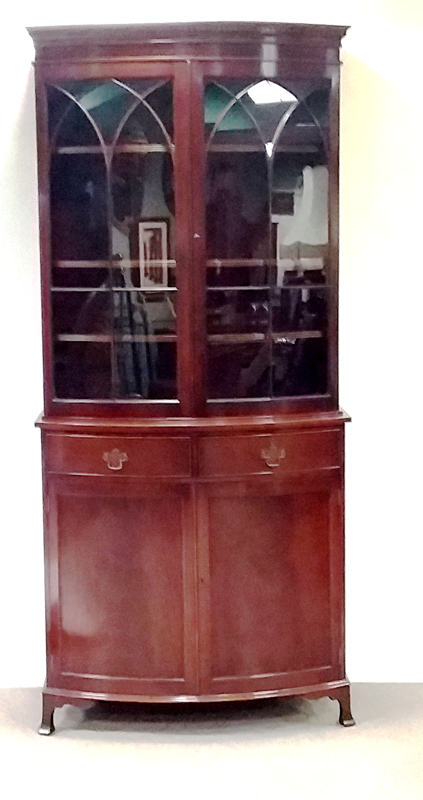 Georgian Style Inlaid Mahogany Bow Front 2 Door Bookcase