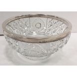 Cut Glass Bowl with Solid Silver Rim