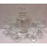 Cut Glass Decanter & 6 Sherry Glasses