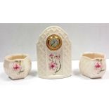 Pair of Belleek Pots & Clock