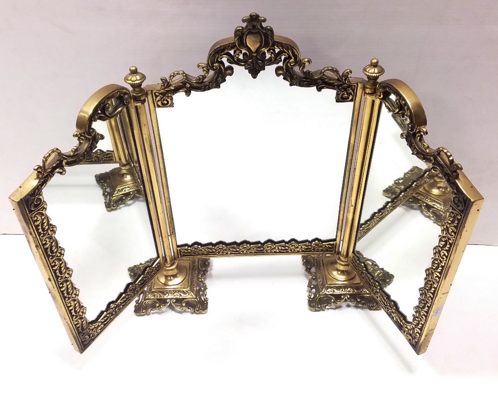 Unusual Edw Period Brass Triple Mirror