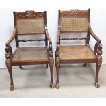 Pair of Unusual Mahogany Bergere Carver Chairs