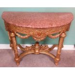 Marble Top Gilt Demi Lune Console Table