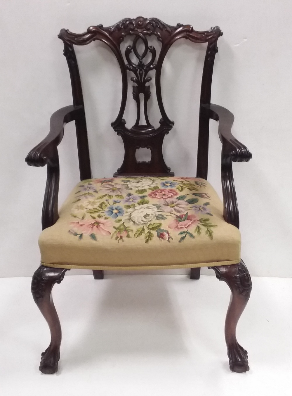 Edw Mahogany Needle Point Carver Chair