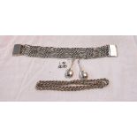 A silver rope twist necklace, a white metal bracelet, marked .925 drop earrings and pair of marked