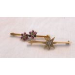 A 15ct. gold bar brooch with diamond encrusted central star motif - sold with an unmarked yellow
