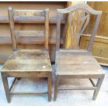 Two late Georgian oak framed standard chairs, one with pierced splat back, both with solid seats