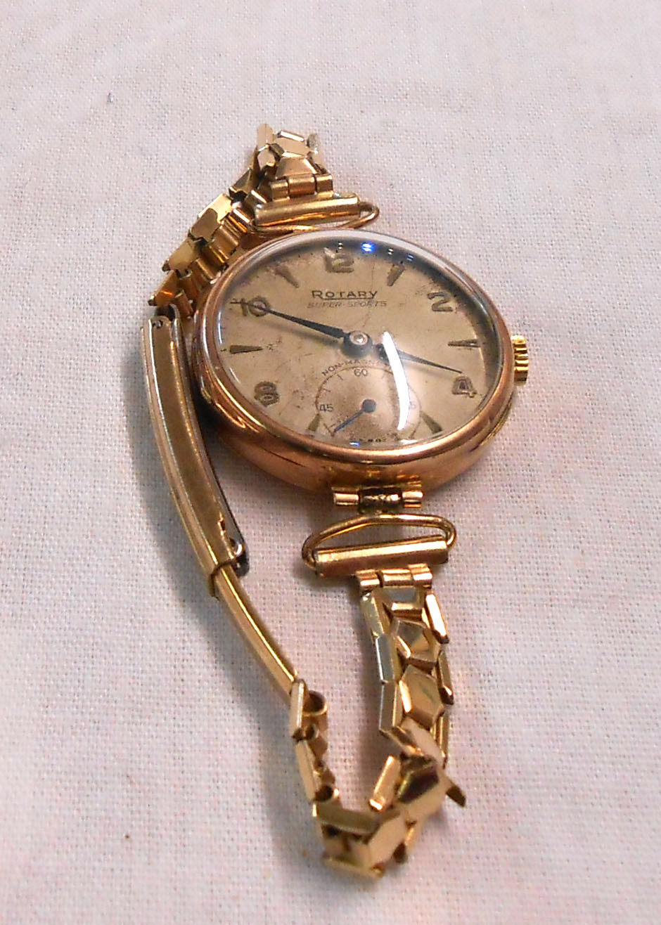 A 9ct. rose gold cased Rotary Super Sports wristwatch - London 1917, on replacement gold plated