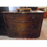 A 3' 8" 19th Century mahogany break bow front chest of three long graduated drawers - feet