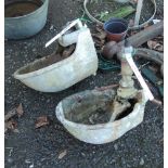 Two small galvanised wall mounted on demand water troughs