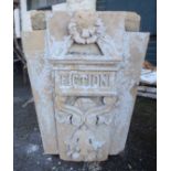 Two Victorian carved sandstone key stones with old English rose boss to top and acanthus scroll